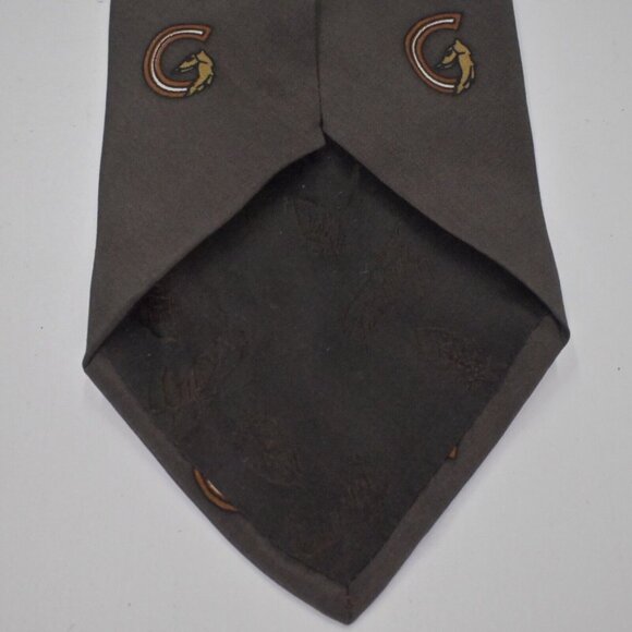 Vtg GUCCI Mens Silk Dress Tie Italy Horses Equestrian Logo Brown Orange 70s - Picture 5 of 6
